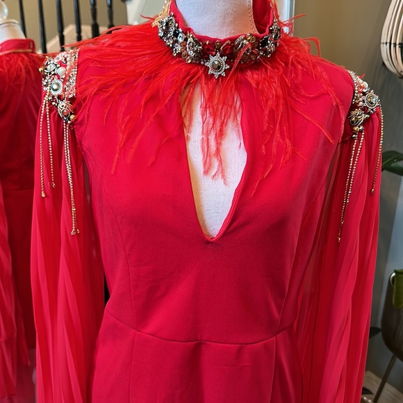 RED JEWELLED COLLAR DRESS - Picture 3 of 7